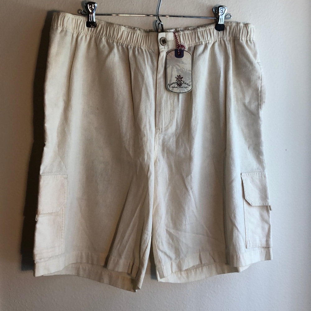 NWT Jamaica Jaxx cream linen cargo shorts L